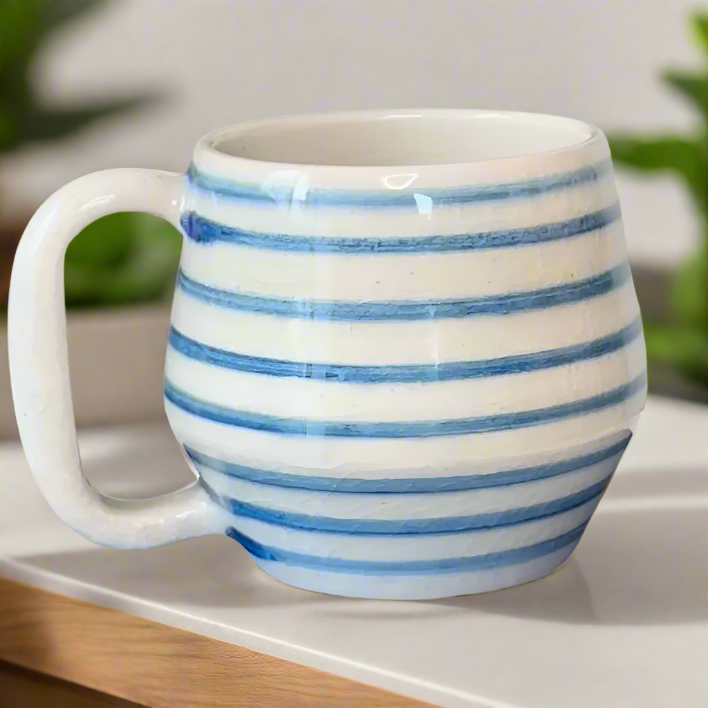 Blue Striped Ceramic Mug
